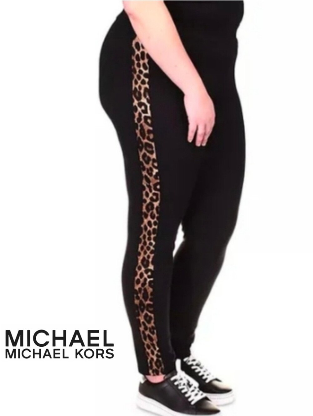 MICHAEL Michael Kors Cheetah Side Stripe Leggings NWT Black Plus Size 2X